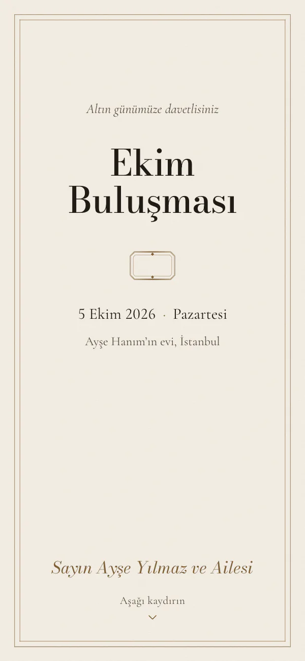 Dijital yılbaşı partisi davetiyesi kapağı: Altın Bilezik tasarımı telefon ekranında