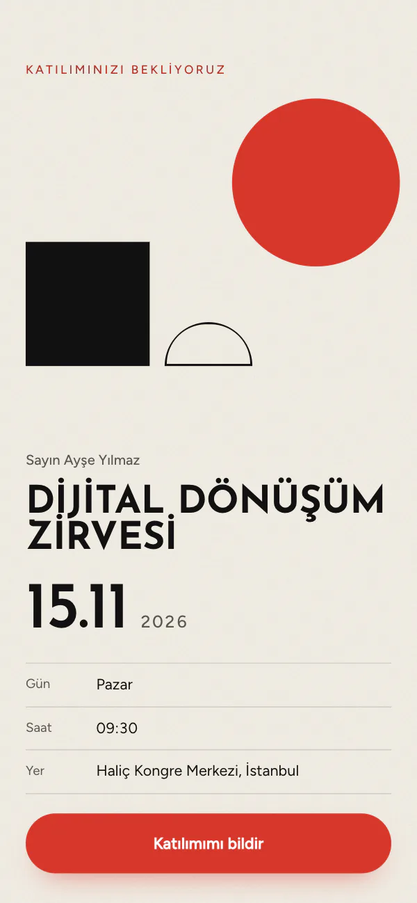 Dijital fuar davetiyesi kapağı: Bauhaus Forum tasarımı telefon ekranında