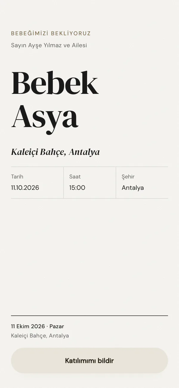 Dijital cinsiyet partisi davetiyesi kapağı: Beyaz Kabartma tasarımı telefon ekranında