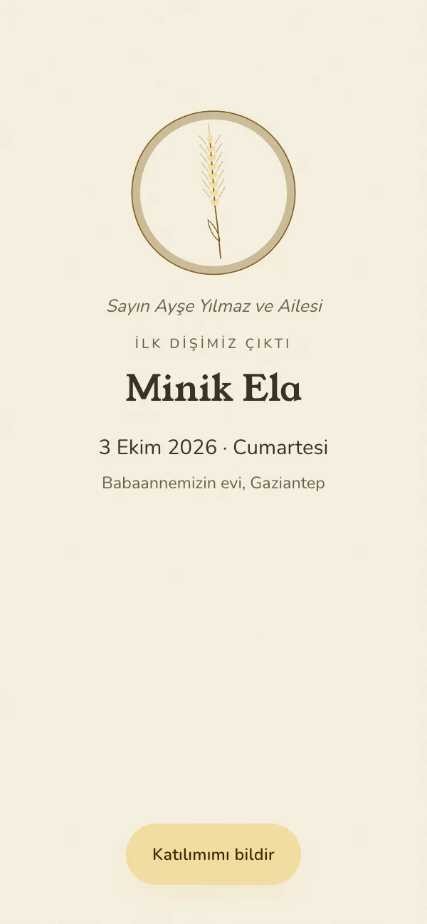 Dijital cinsiyet partisi davetiyesi kapağı: Buğday Kese tasarımı telefon ekranında