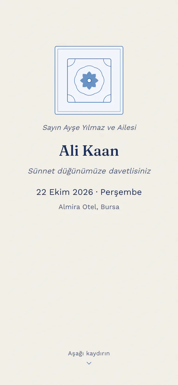 Dijital iftar davetiyesi kapağı: Çini Rozet tasarımı telefon ekranında