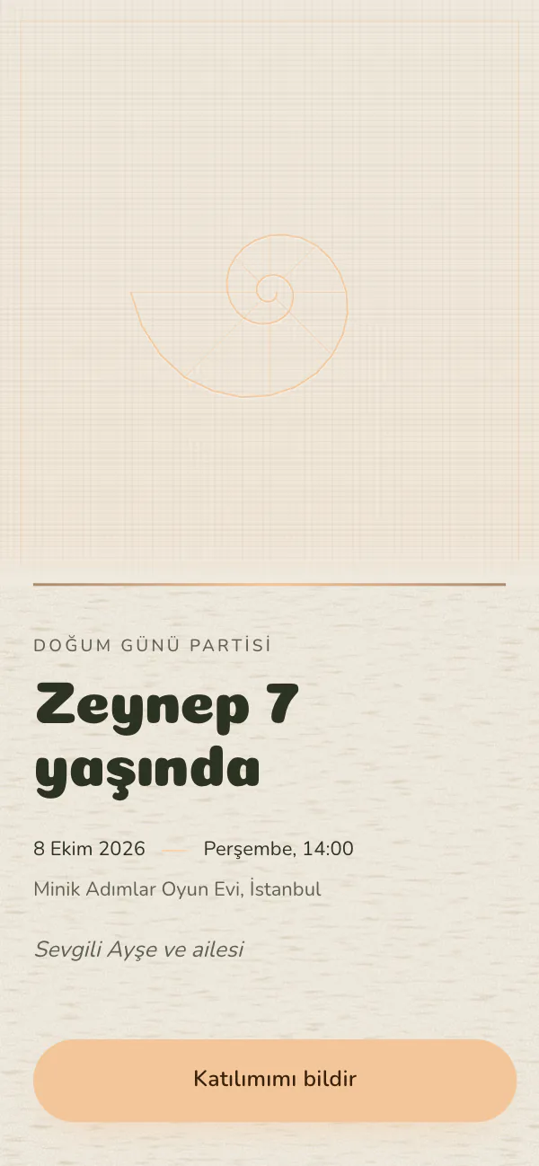 Dijital doğum günü davetiyesi kapağı: Fosil Kazısı tasarımı telefon ekranında