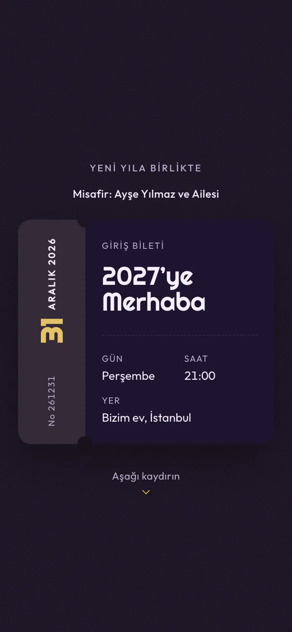 Dijital yılbaşı partisi davetiyesi kapağı: Gümüş Folyo tasarımı telefon ekranında
