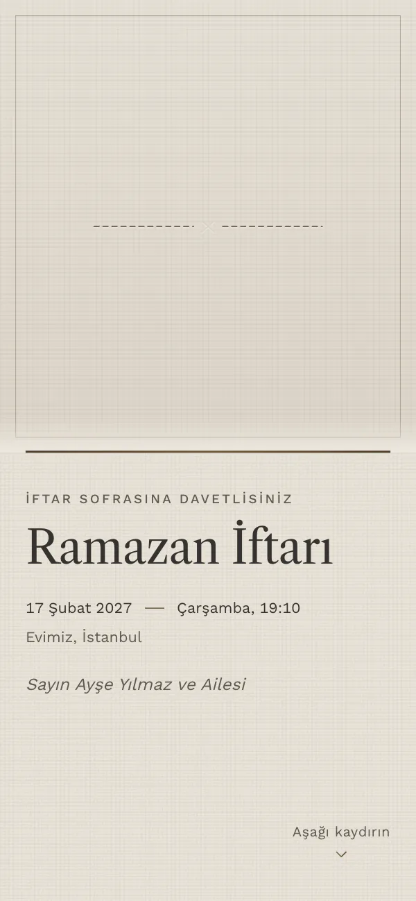 Dijital iftar davetiyesi kapağı: Hurma Keten tasarımı telefon ekranında