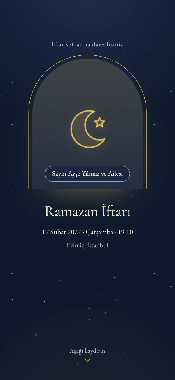 Dijital iftar davetiyesi kapağı: Kandil Işığı tasarımı telefon ekranında