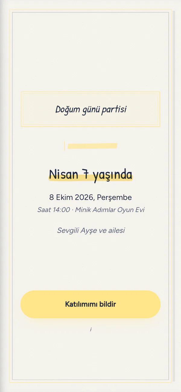 Dijital doğum günü davetiyesi kapağı: Kareli Defter tasarımı telefon ekranında