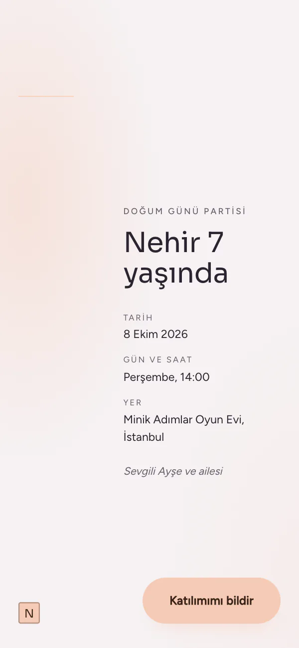 Dijital doğum günü davetiyesi kapağı: Kayısı Aura tasarımı telefon ekranında