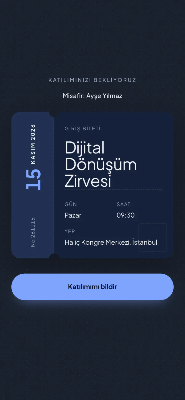Dijital fuar davetiyesi kapağı: Kongre Yaka tasarımı telefon ekranında