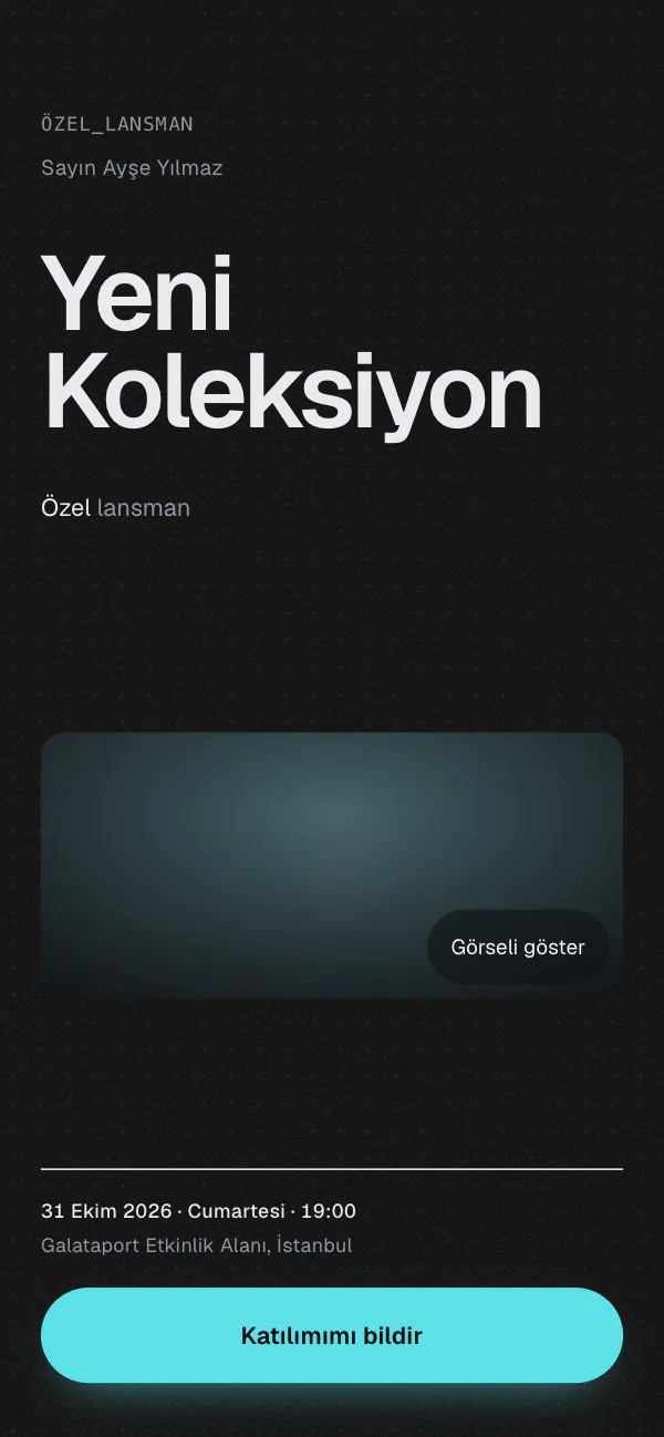 Dijital fuar davetiyesi kapağı: Krom Lansman tasarımı telefon ekranında