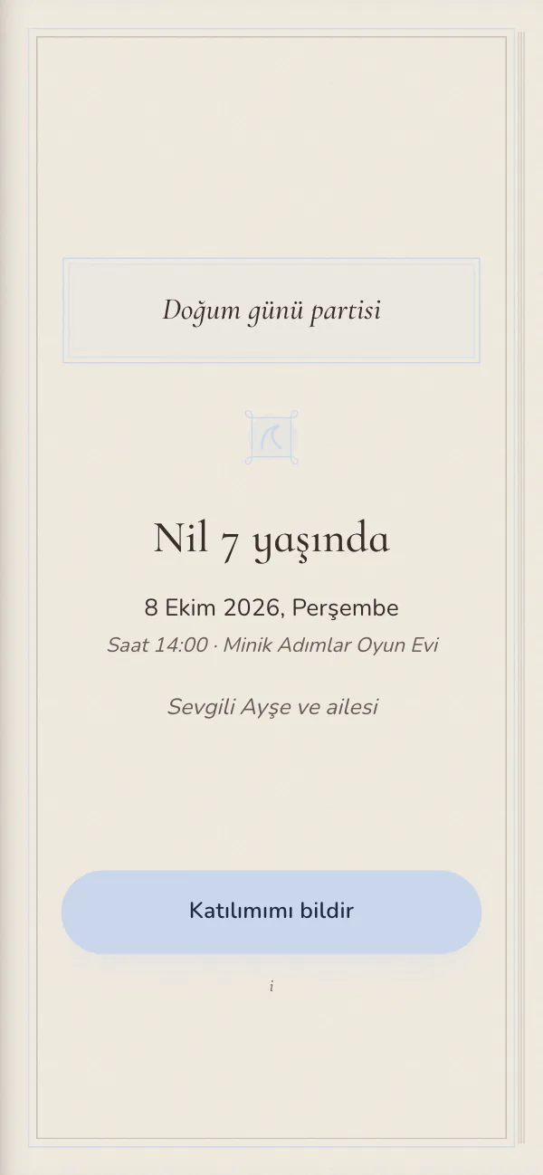Dijital doğum günü davetiyesi kapağı: Masal Kitabı tasarımı telefon ekranında
