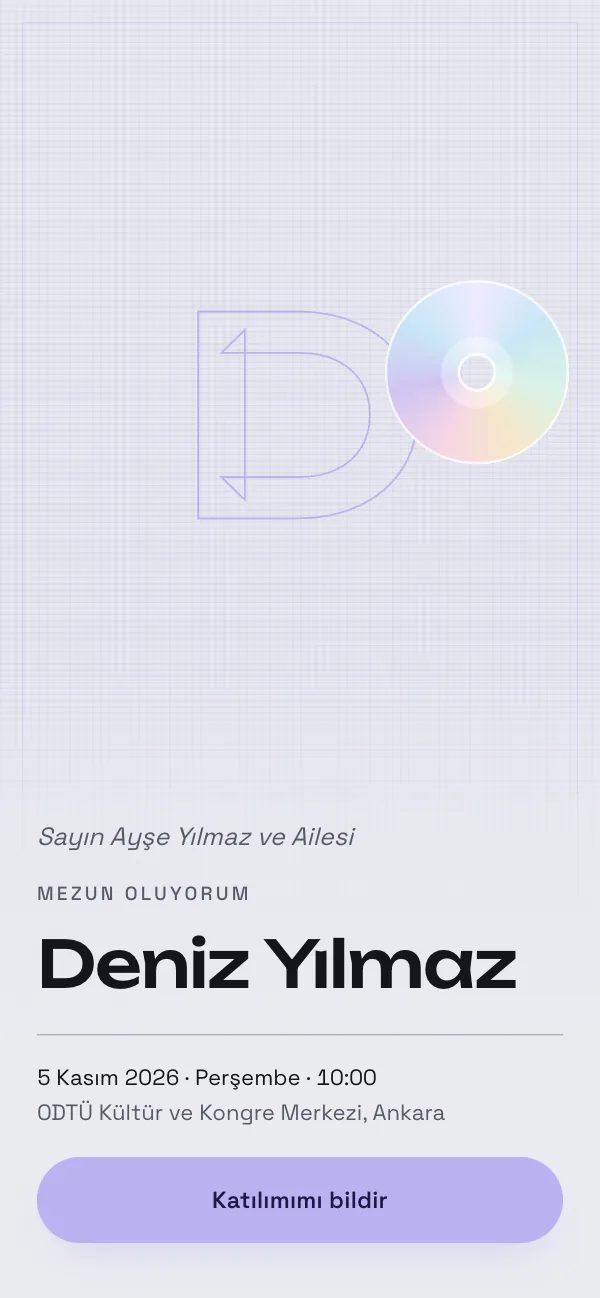 Dijital mezuniyet davetiyesi kapağı: Mezun Albümü tasarımı telefon ekranında