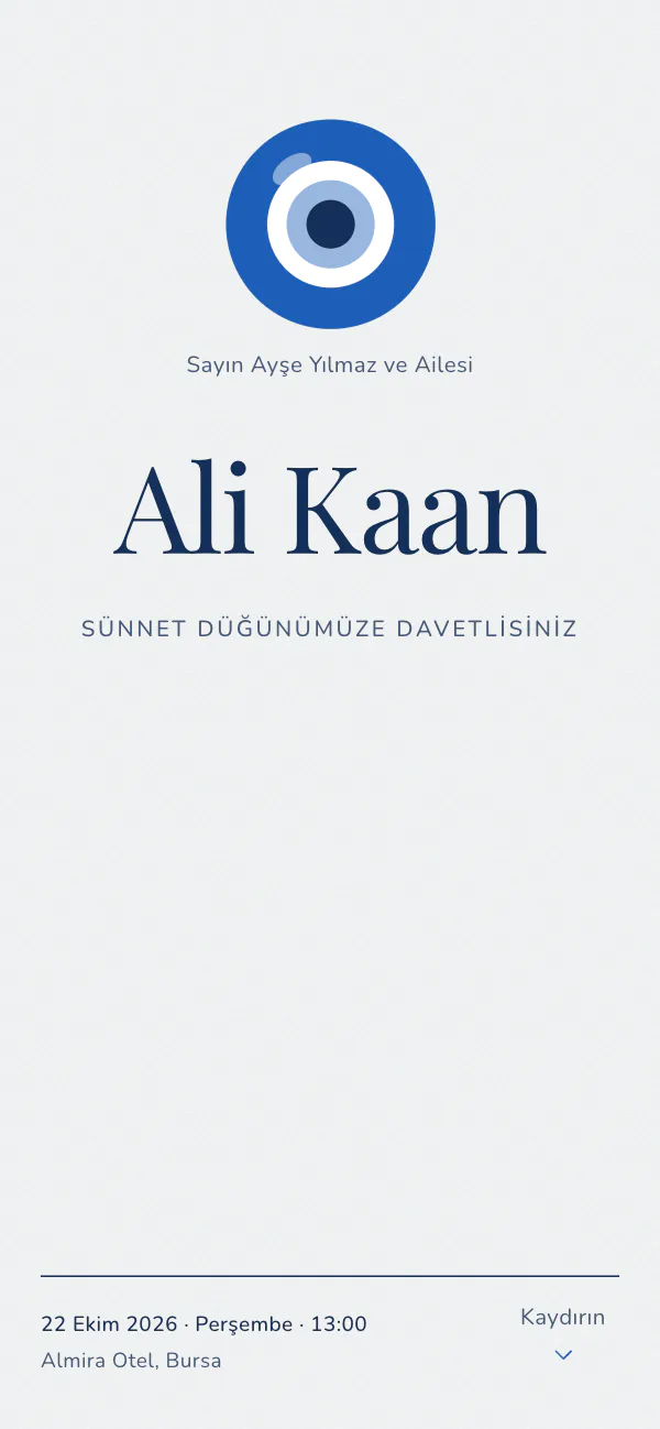 Dijital iftar davetiyesi kapağı: Nazar Kurdele tasarımı telefon ekranında