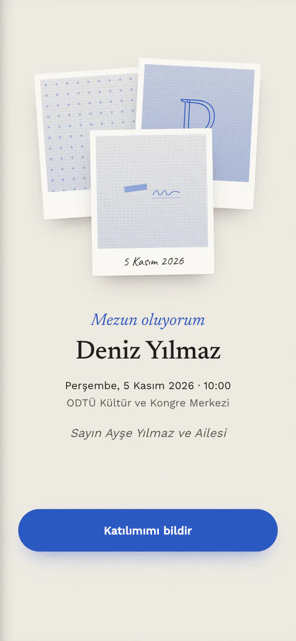 Dijital mezuniyet davetiyesi kapağı: Okul Yıllığı tasarımı telefon ekranında