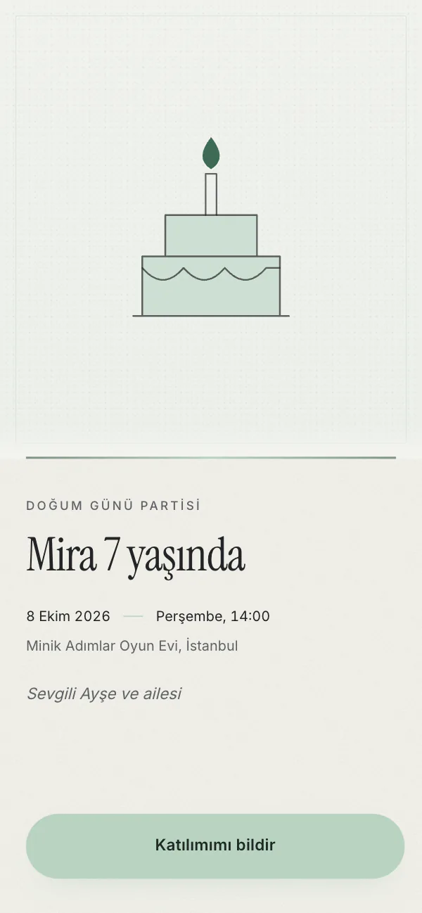 Dijital doğum günü davetiyesi kapağı: Pasta Kutusu tasarımı telefon ekranında