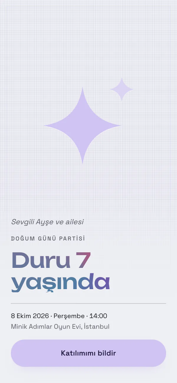 Dijital doğum günü davetiyesi kapağı: Sedef Yıldız tasarımı telefon ekranında