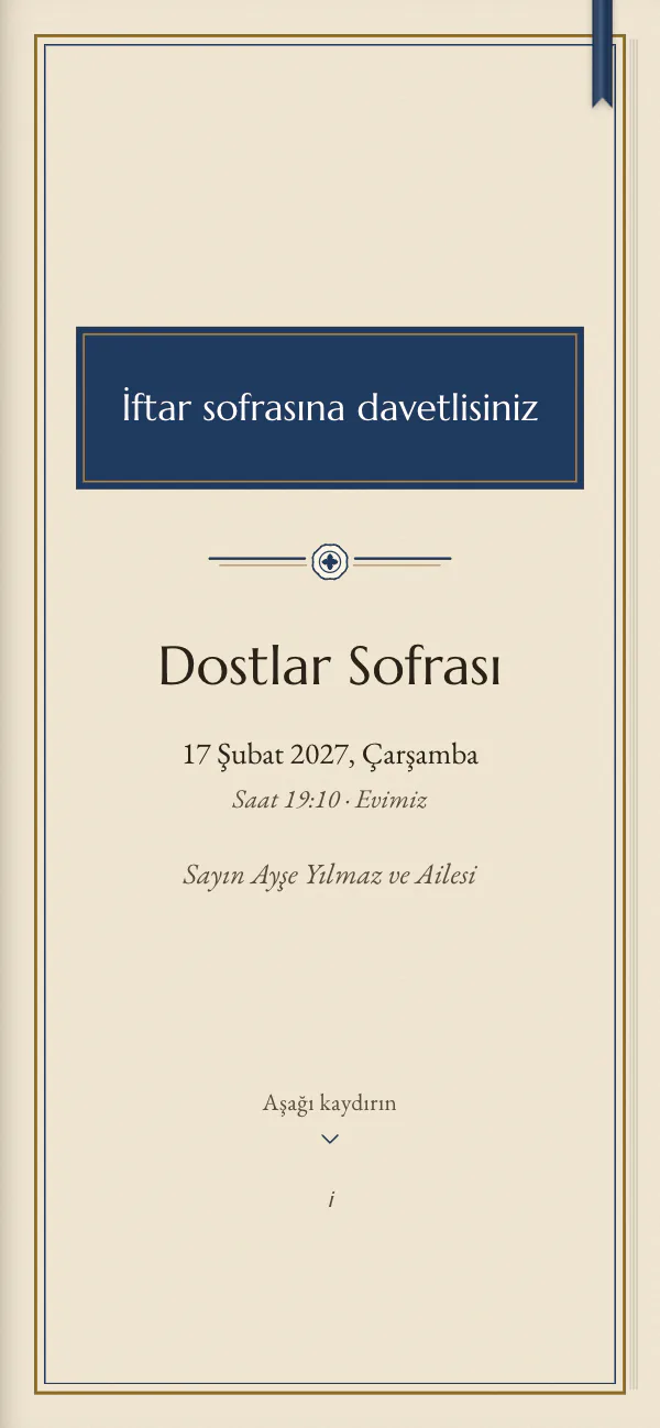 Dijital iftar davetiyesi kapağı: Tezhip Cetvel tasarımı telefon ekranında