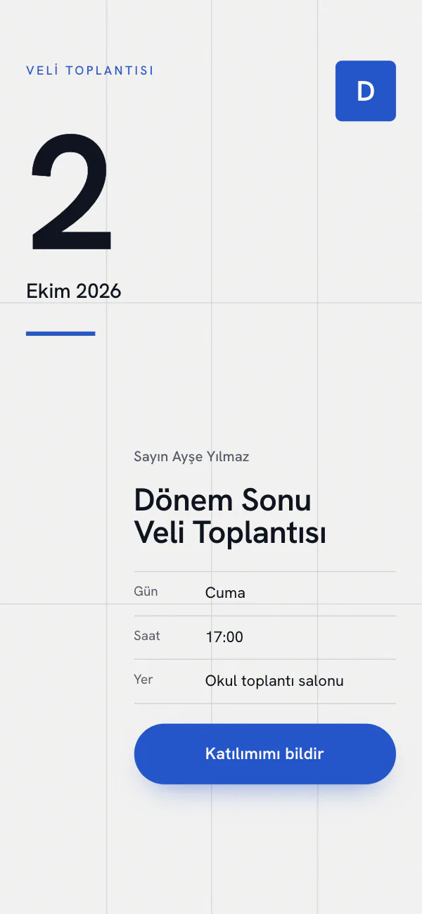 Dijital mezuniyet davetiyesi kapağı: Veli Gündemi tasarımı telefon ekranında